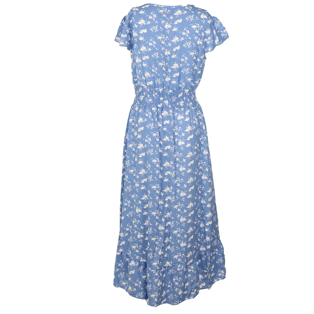 En/Kay Women's Blue W/ Print Flower Midi Dress
