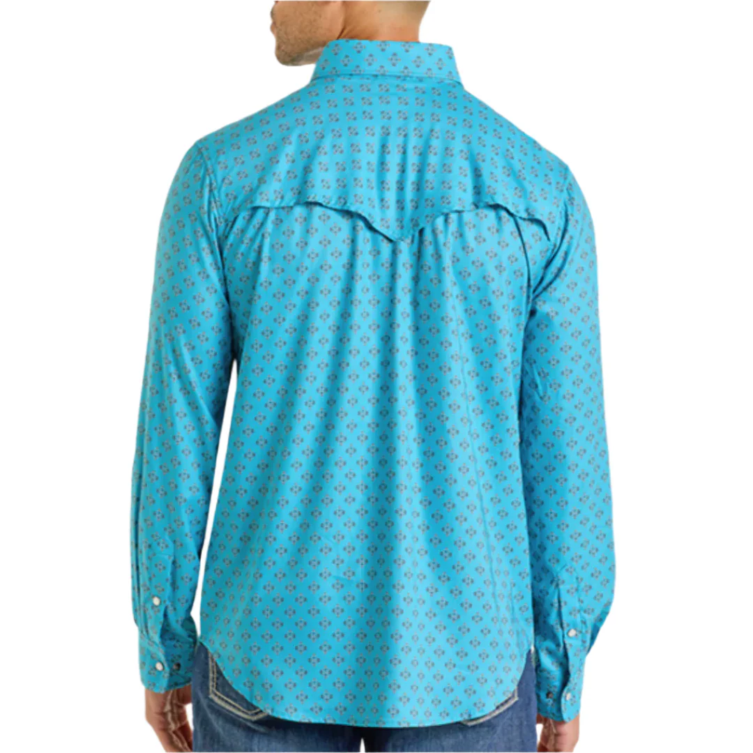 Rock & Roll Denim Men's Geometric Print Long Sleeve Snap Shirt