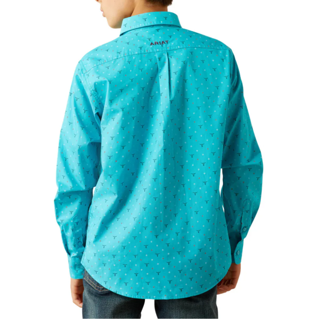 Ariat Boys' Willke Longhorn Print Short Sleeve Button Shirt