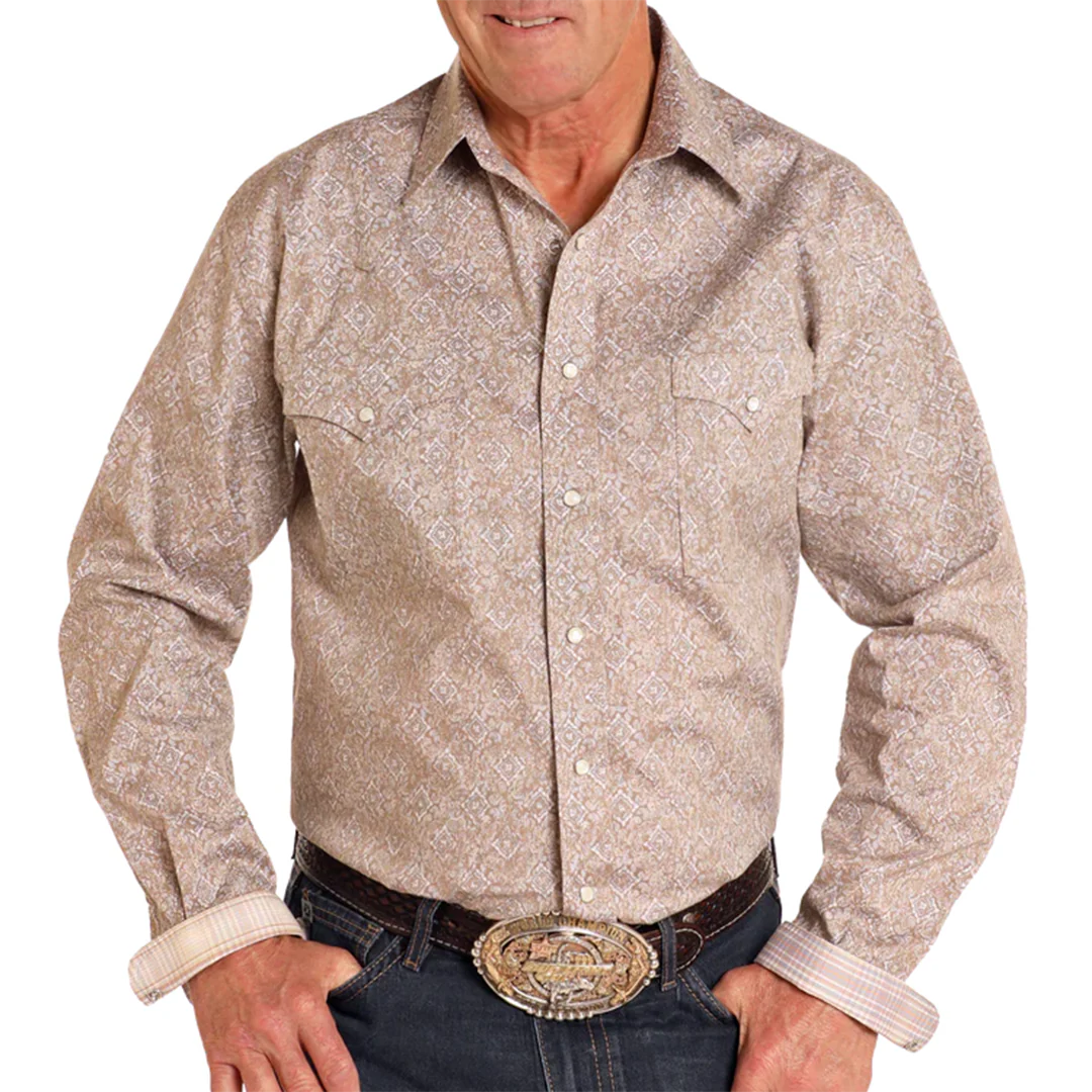 Rough Stock Men's Medallion Paisley Long Sleeve Snap Shirt