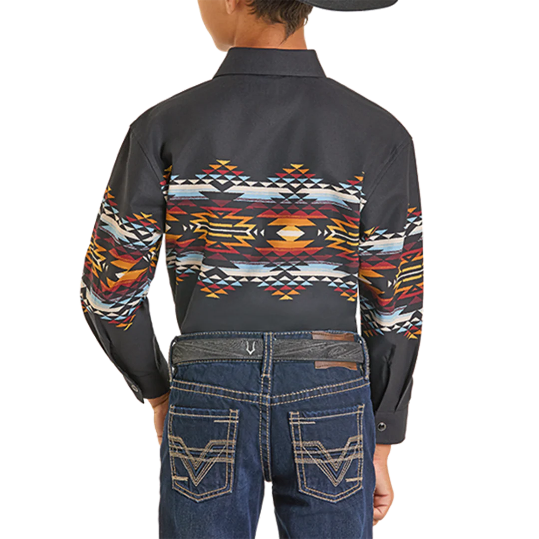 Panhandle Boys' Aztec Border Print Snap Shirt