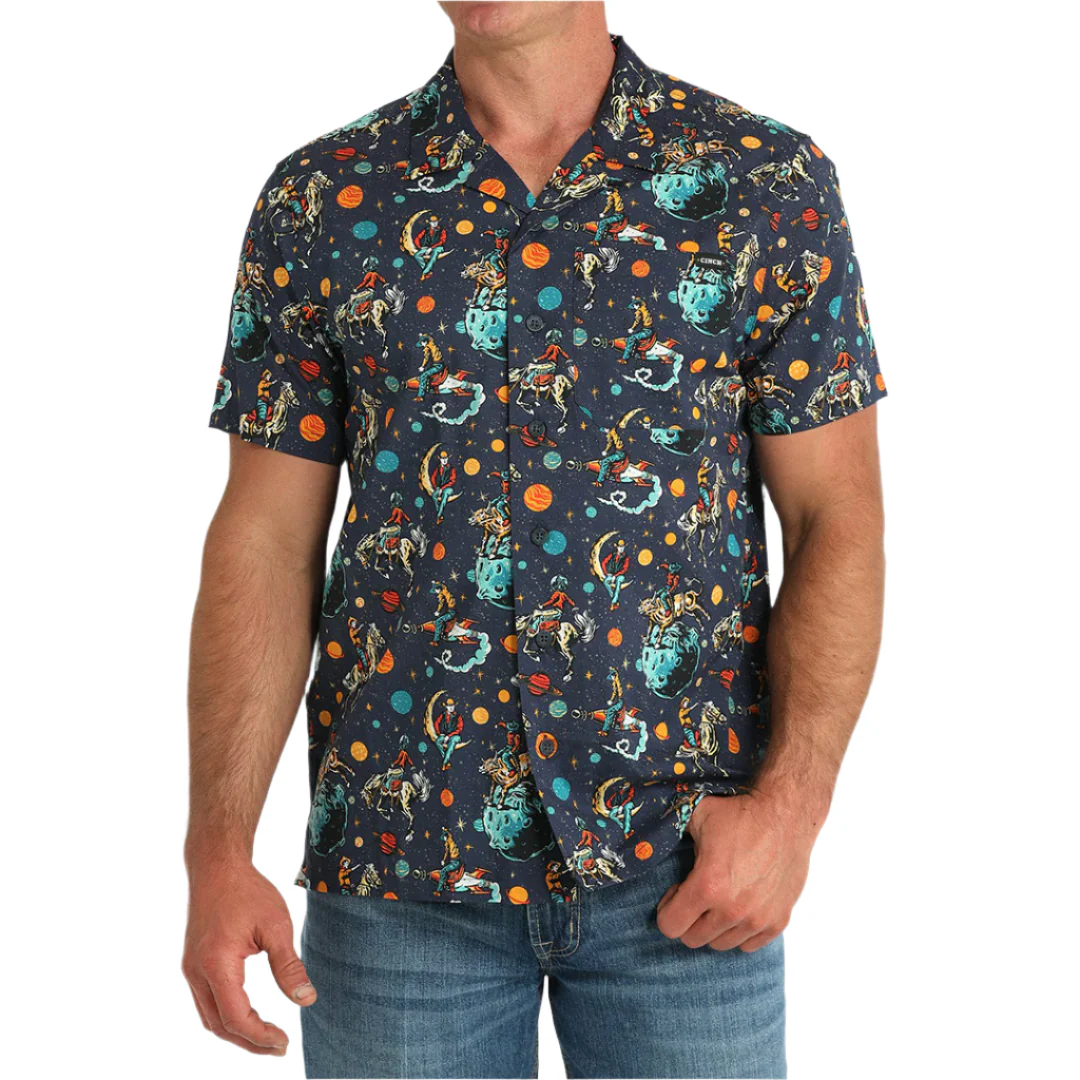 Cinch Men's Space Cowboy Camp Short Sleeve Button Shirt