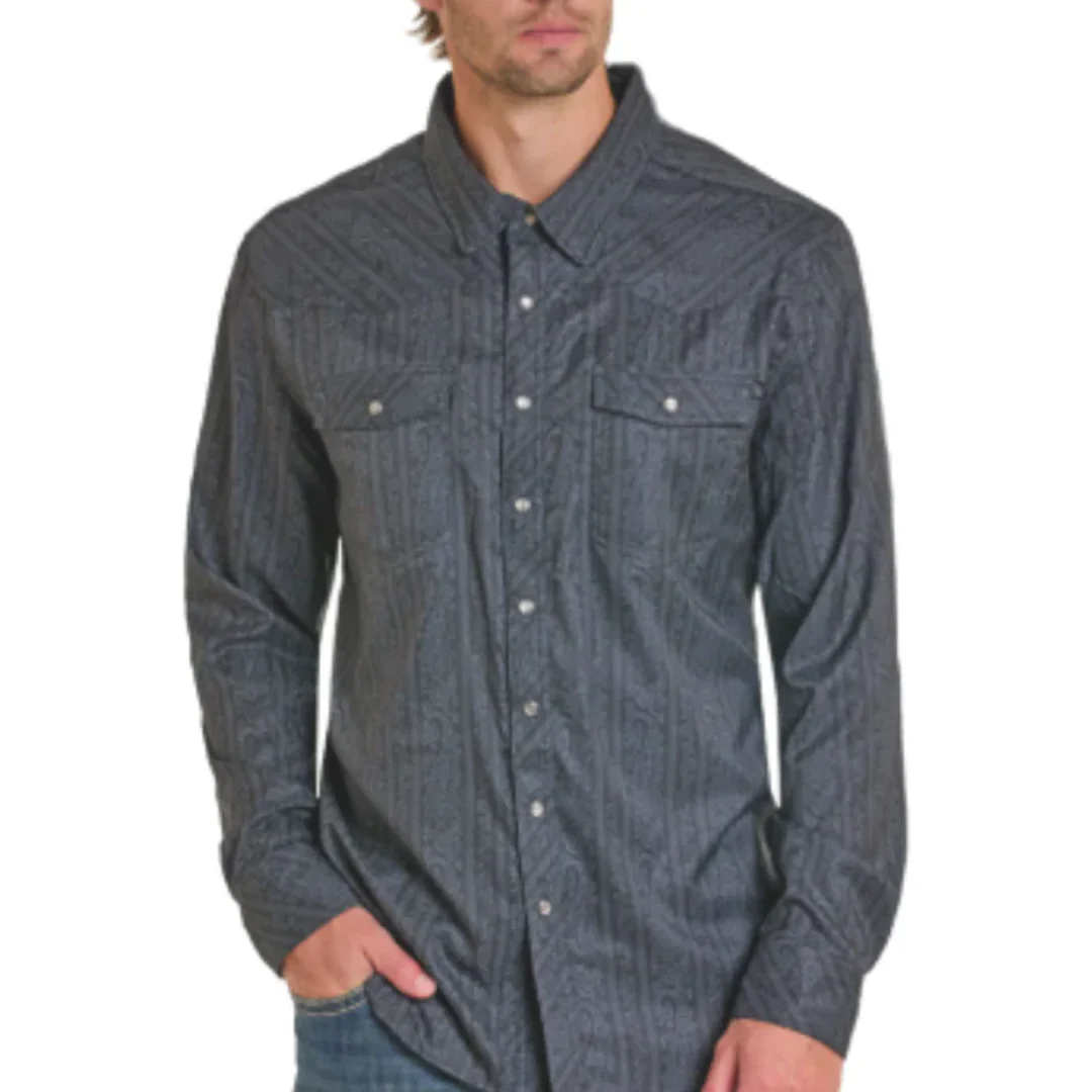 Rock & Roll Denim Men's Paisley Print Long Sleeve Snap Shirt