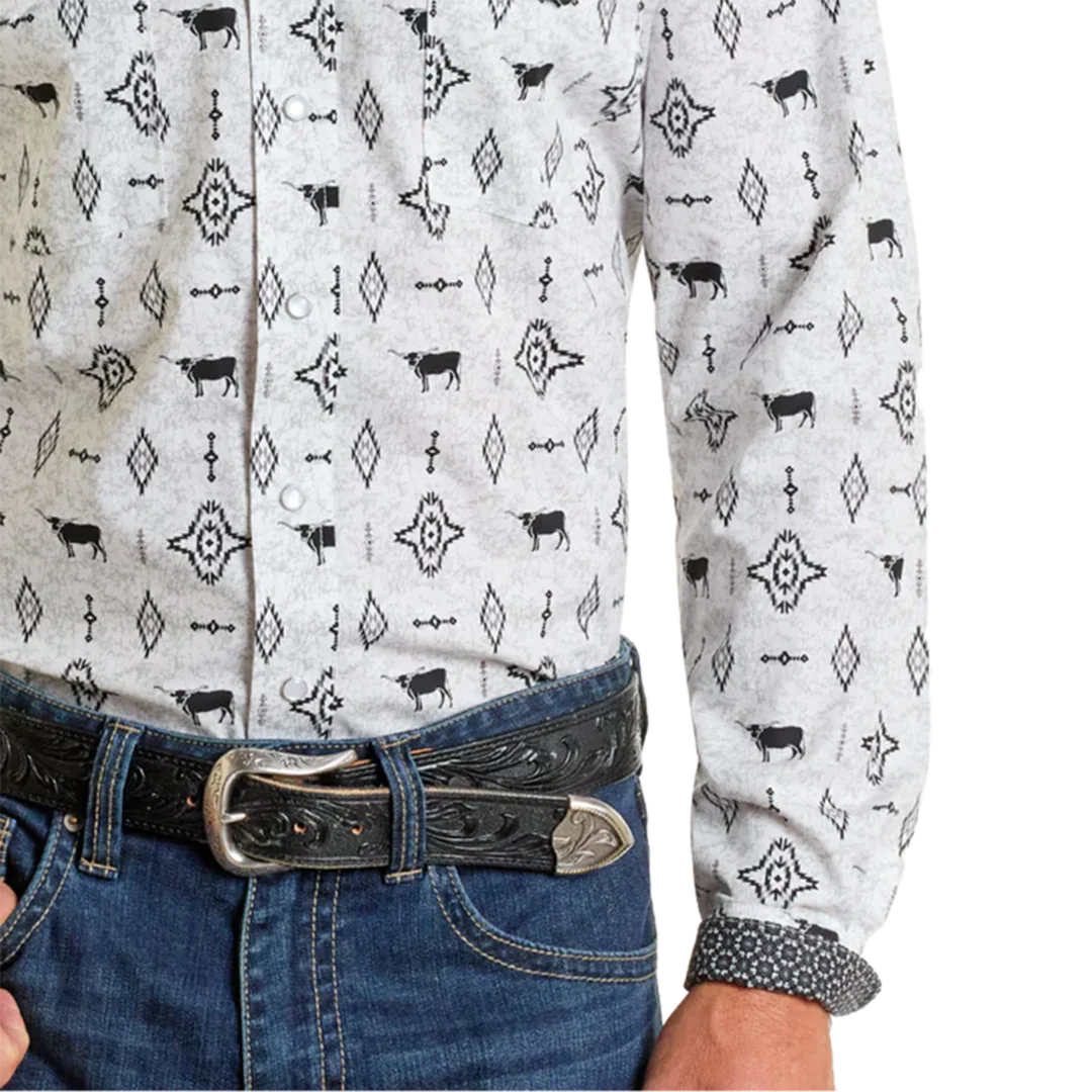 Rough Stock Men's Steer Print Long Sleeve Snap Shirt