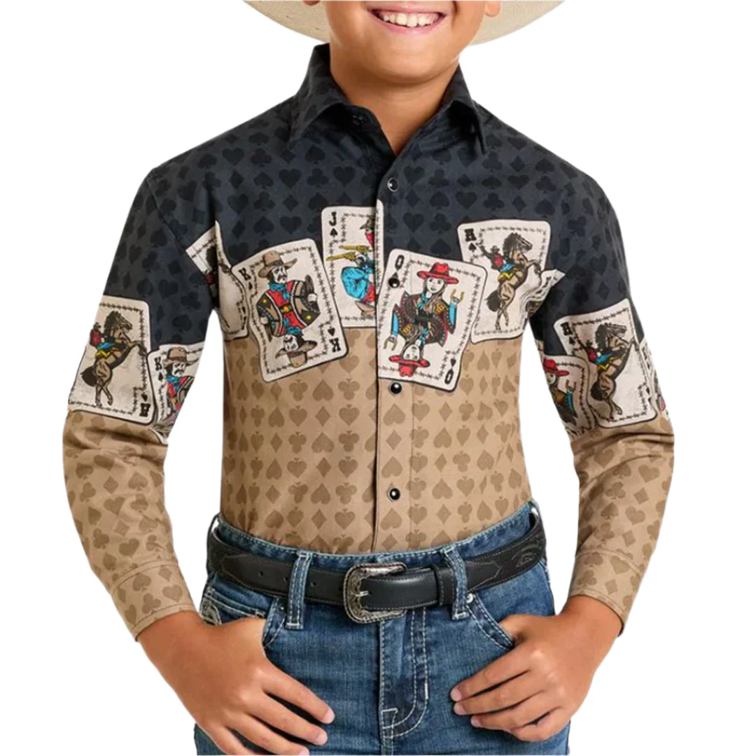 Panhandle Boys' Card Border Long Sleeve Snap Shirt