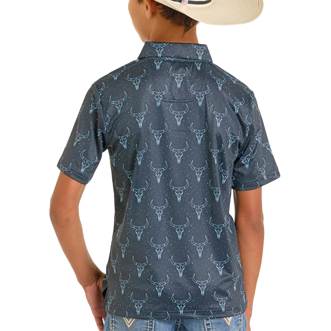 Rock & Roll Denim Boys' Longhorn Print Short Sleeve Polo