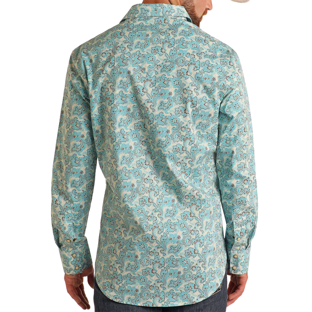 Rock & Roll Denim Men's Paisley Print Long Sleeve Snap Shirt
