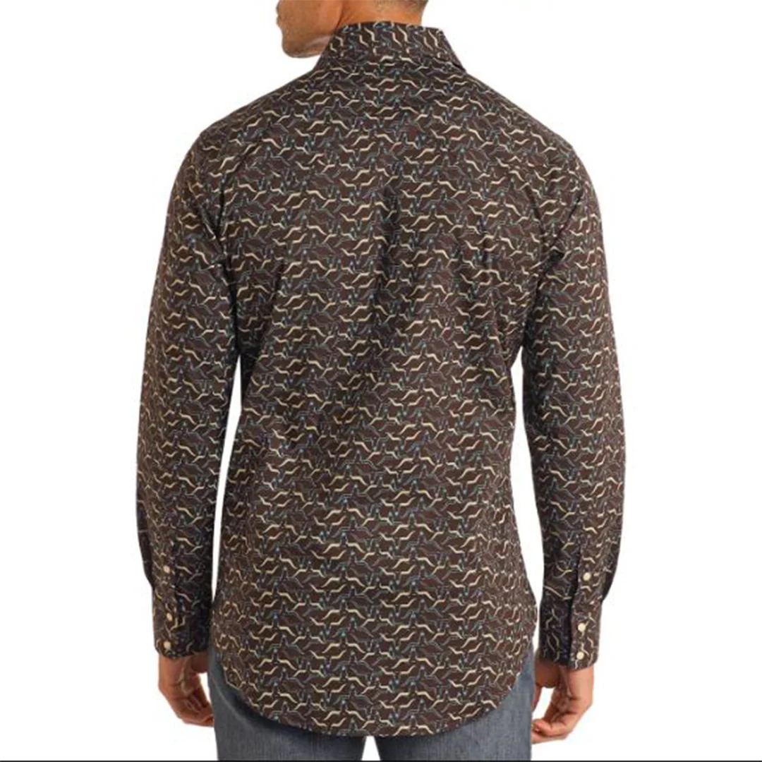 Rock & Roll Denim Longhorn Print Long Sleeve Snap Shirt