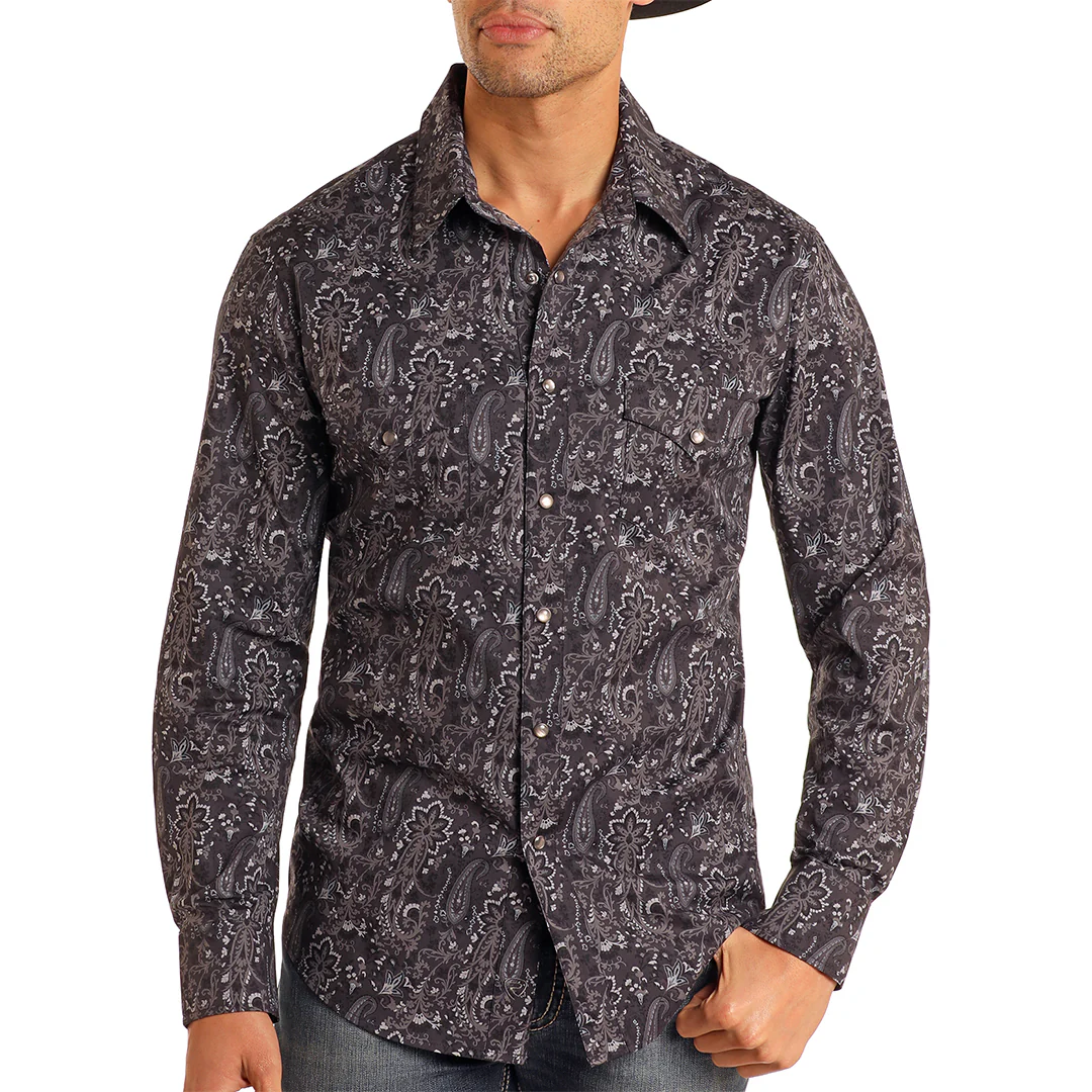 Rock & Roll Denim Paisley Long Sleeve Snap Shirt