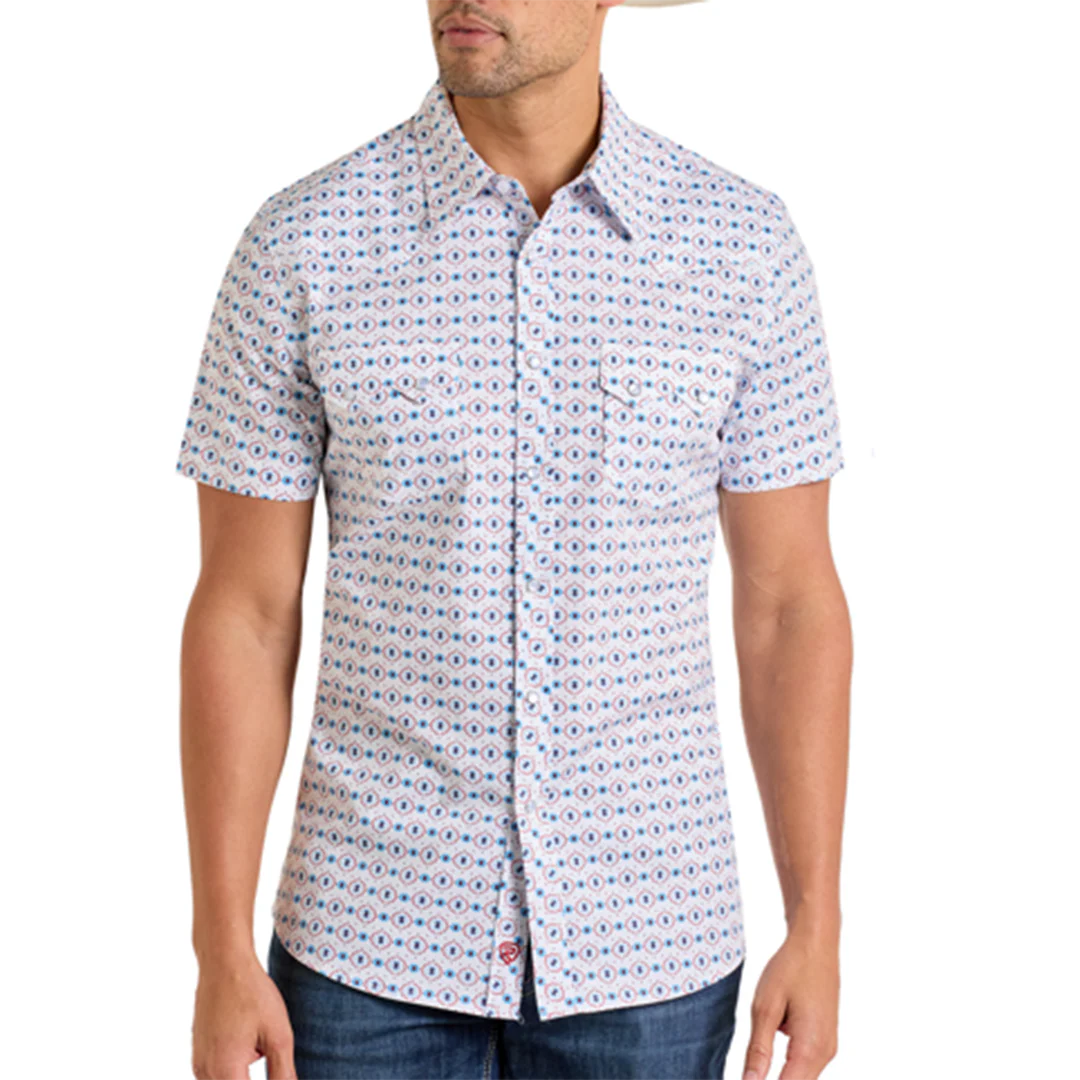 Rock & Roll Denim Men's Aztec And Geometric Print Short Sleeve Snap Shirt
