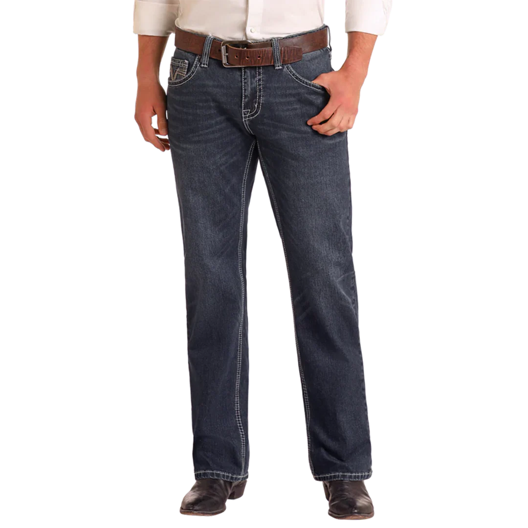 Rock & Roll Denim Men's Regular Fit Two-Tone Embroidered Straight Leg Jeans