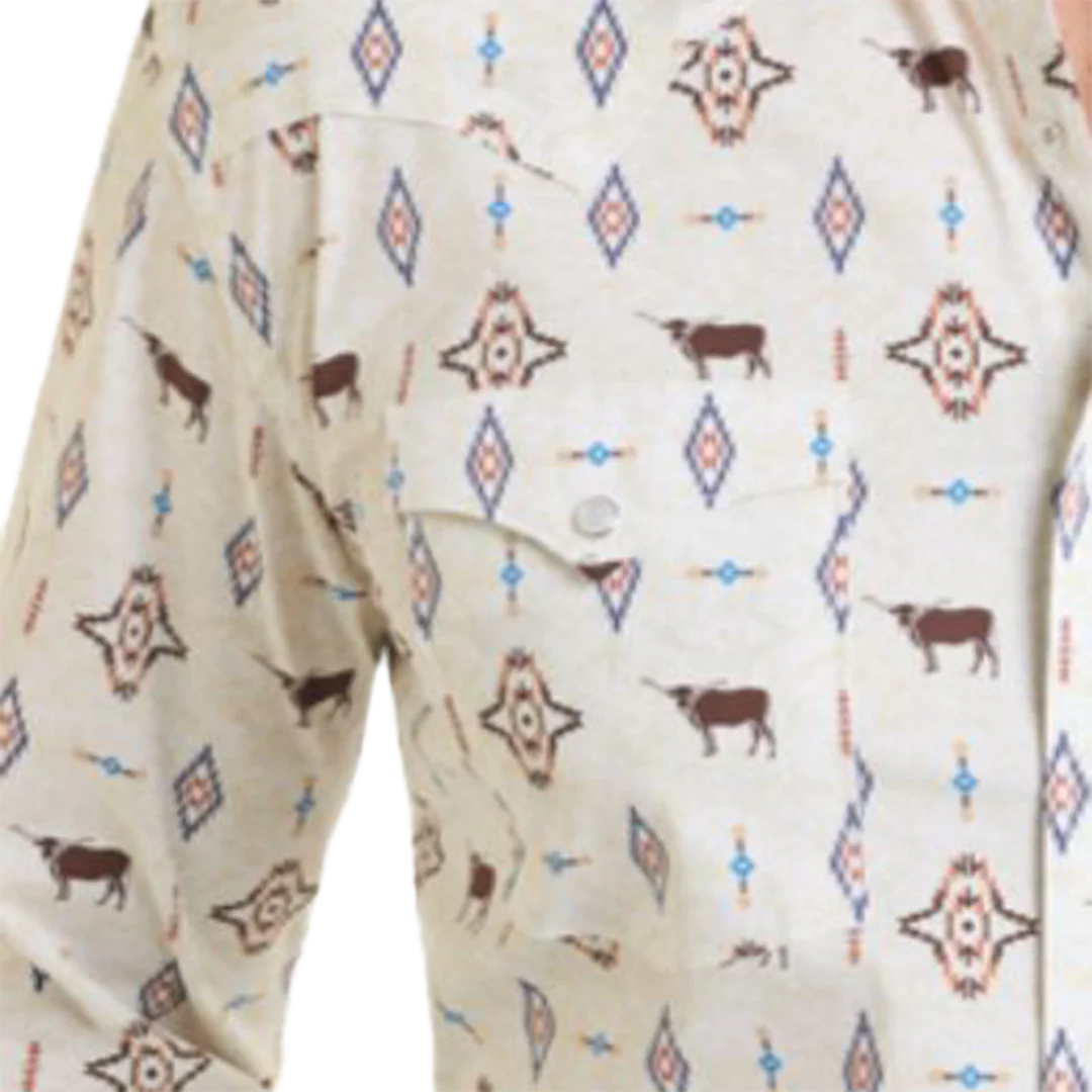 Rough Stock Men's Steer Head Print Long Sleeve Snap Shirt