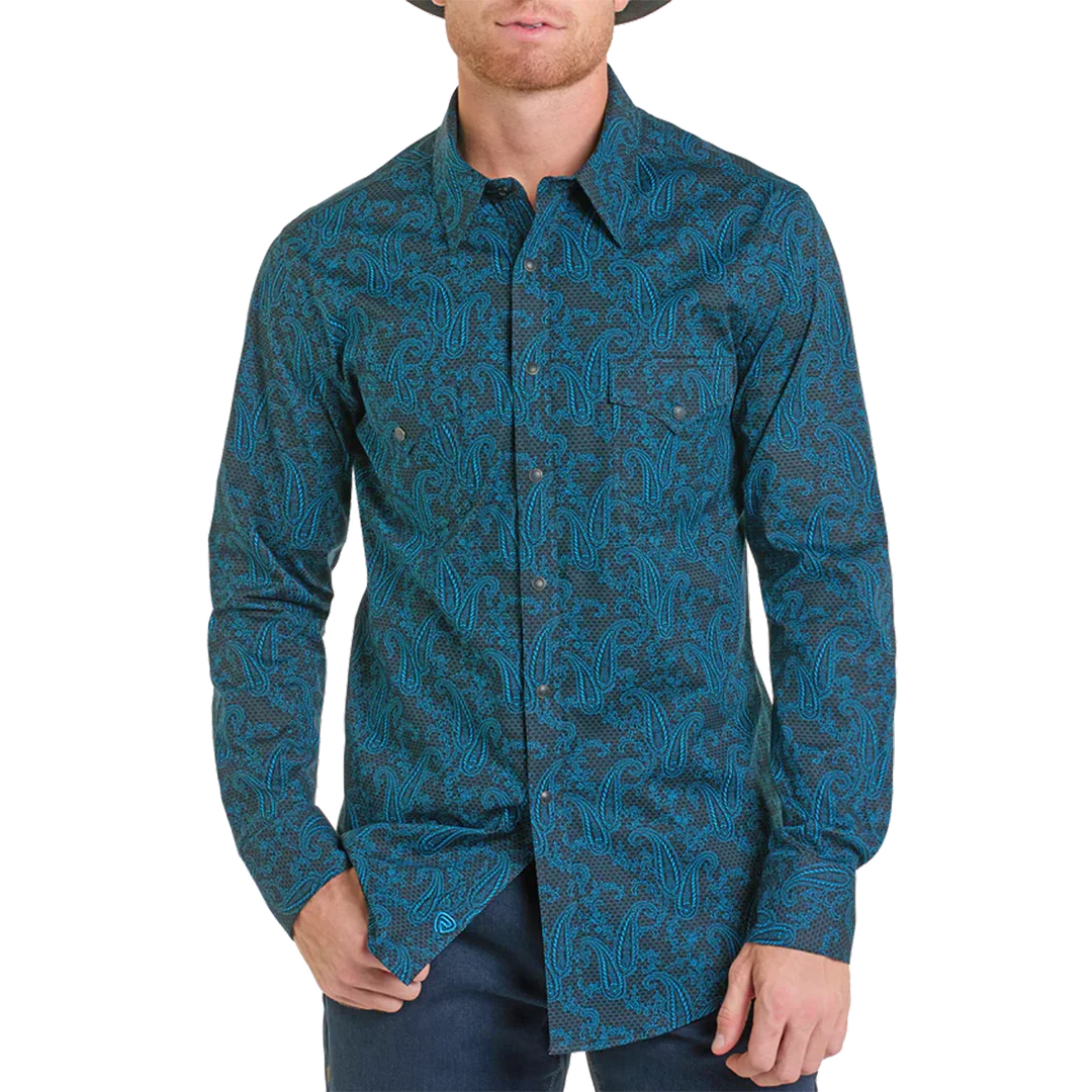 Rock & Roll Denim Men's Paisley Long Sleeve Snap Shirt
