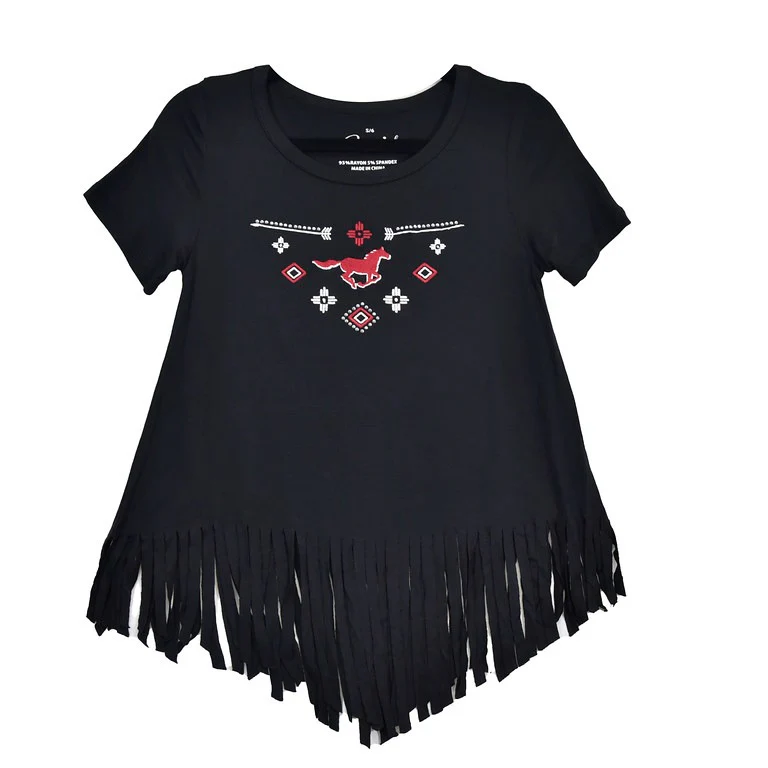 Cowgirl Hardware Girls' horse Embroidery and Fringes Short Sleeve T-Shirt