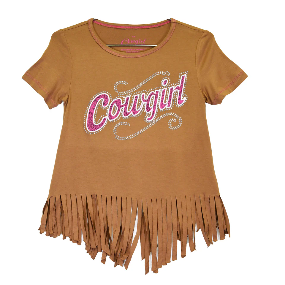 Cowgirl Hardware Girls' Embroidery and Fringes Short Sleeve T-Shirt