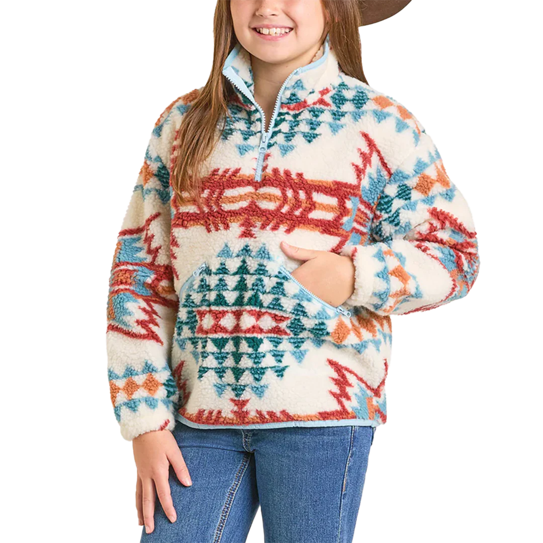 Rock & Roll Denim Girl's Aztec Print Sherpa Pullover
