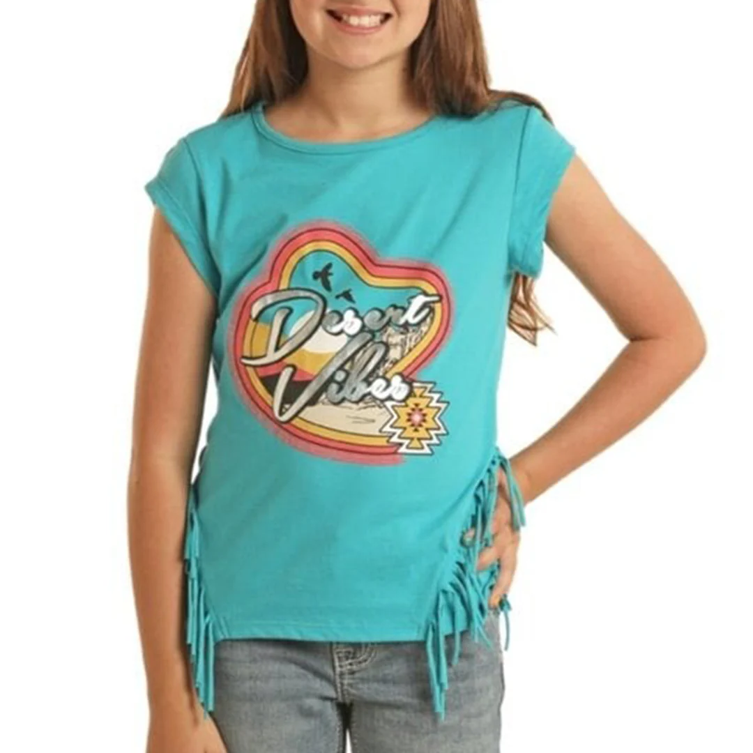 Rock & Roll Cowgirl Girls' Desert Vibes Tee W/ Fringe T-Shirt