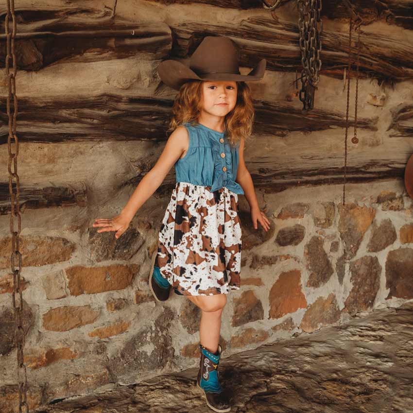 Shea Baby Toddler Girls' Denim & Cow Print Dress