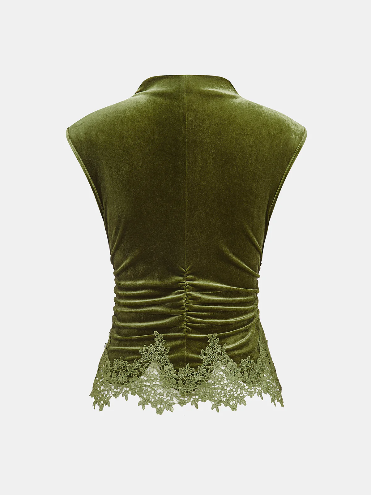 Lace Hem Ruched Velvet Sleeveless Top