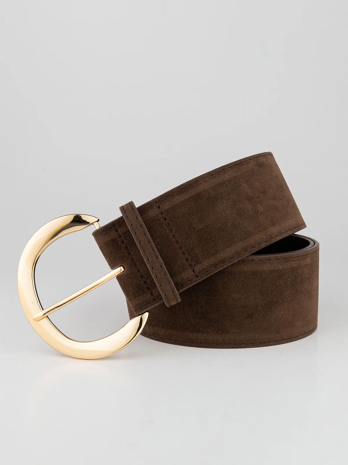 Gold Crescent Buckle Wide Suede Belt