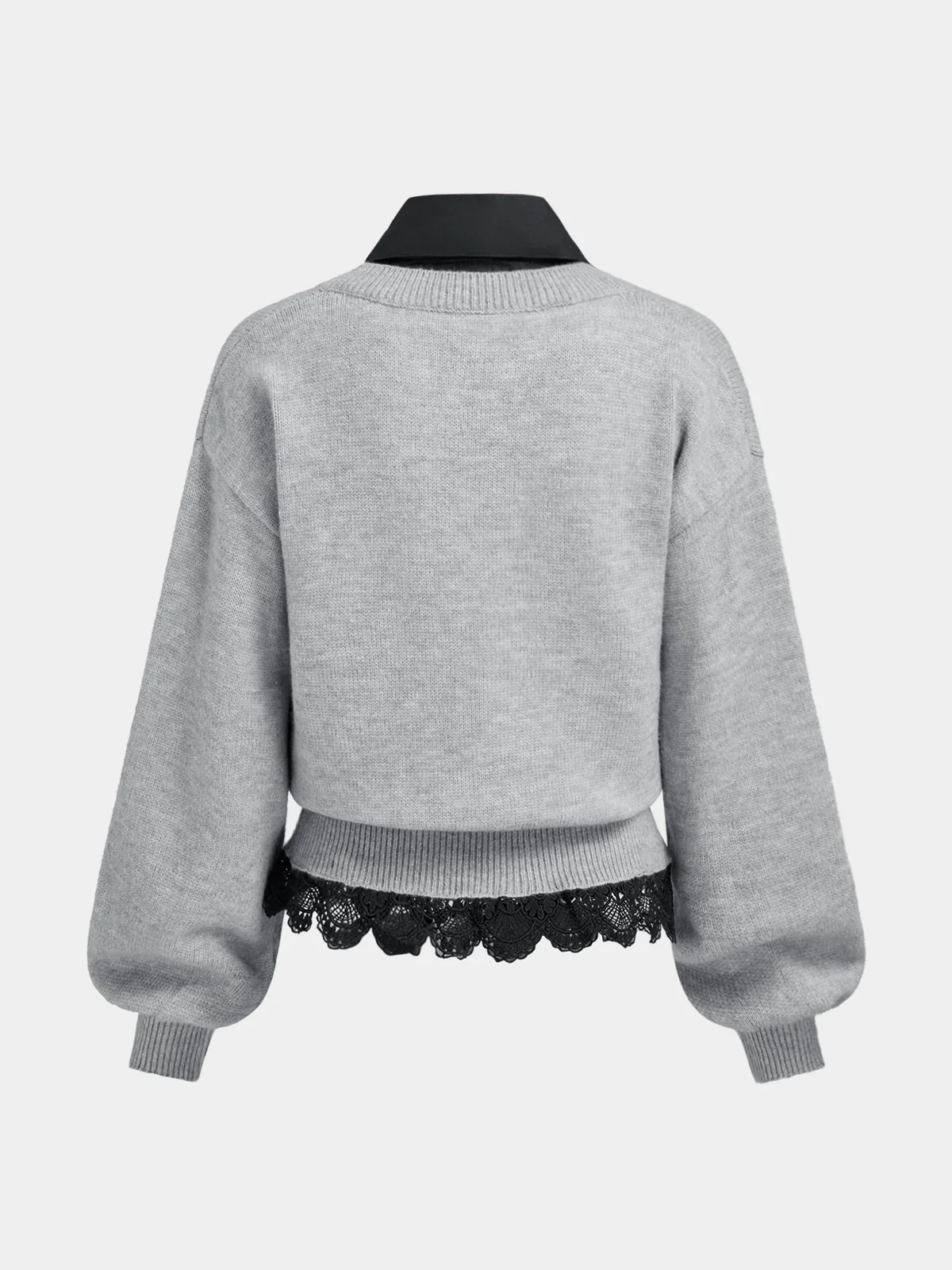 Contrast Collar Lace Hem Sweater