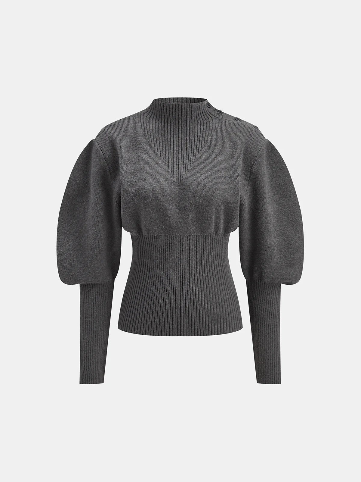 Leg-Of-Mutton Sleeve Button Detail Sweater