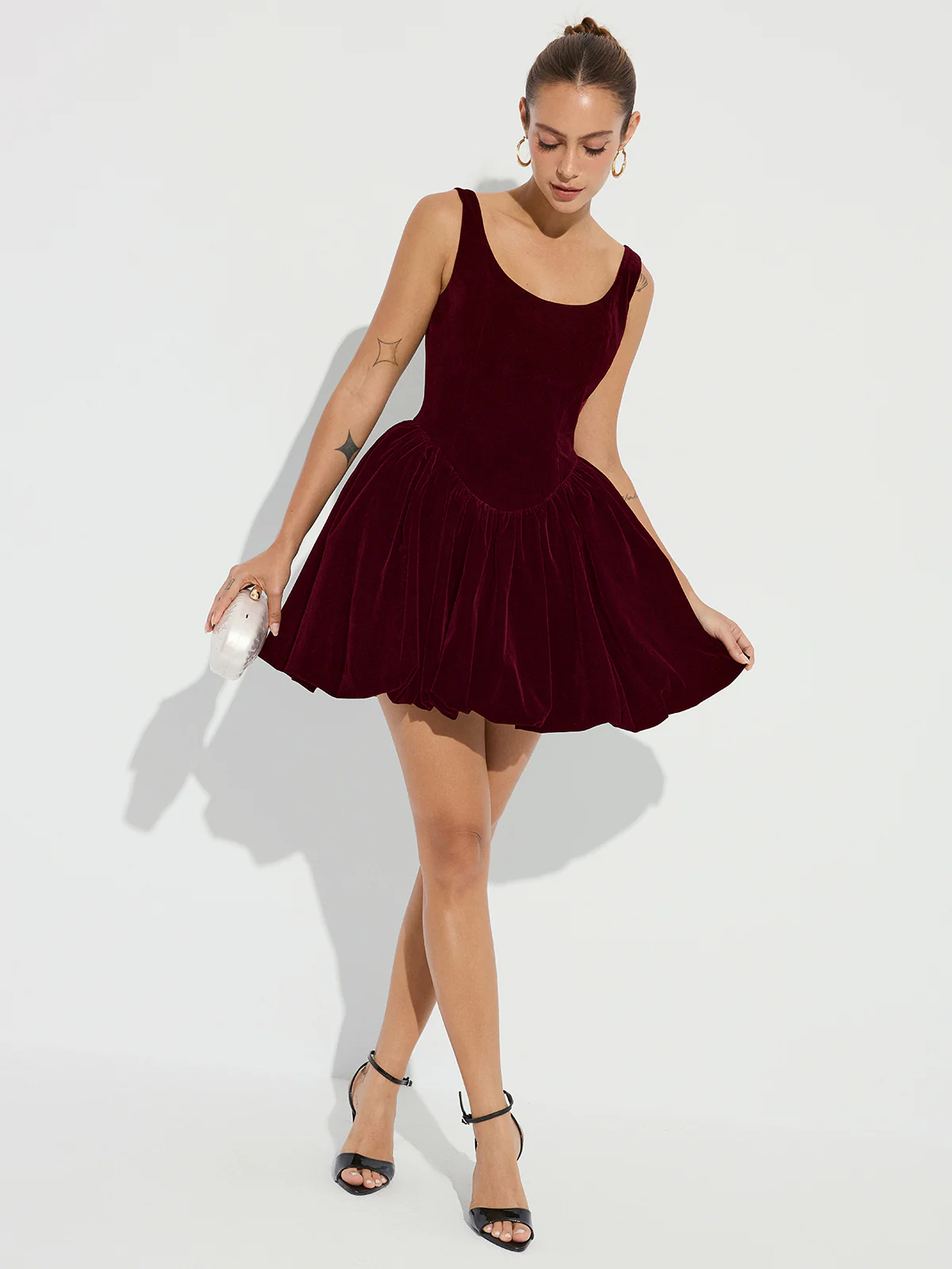 Bubble Hem Velvet Strappy Mini Dress