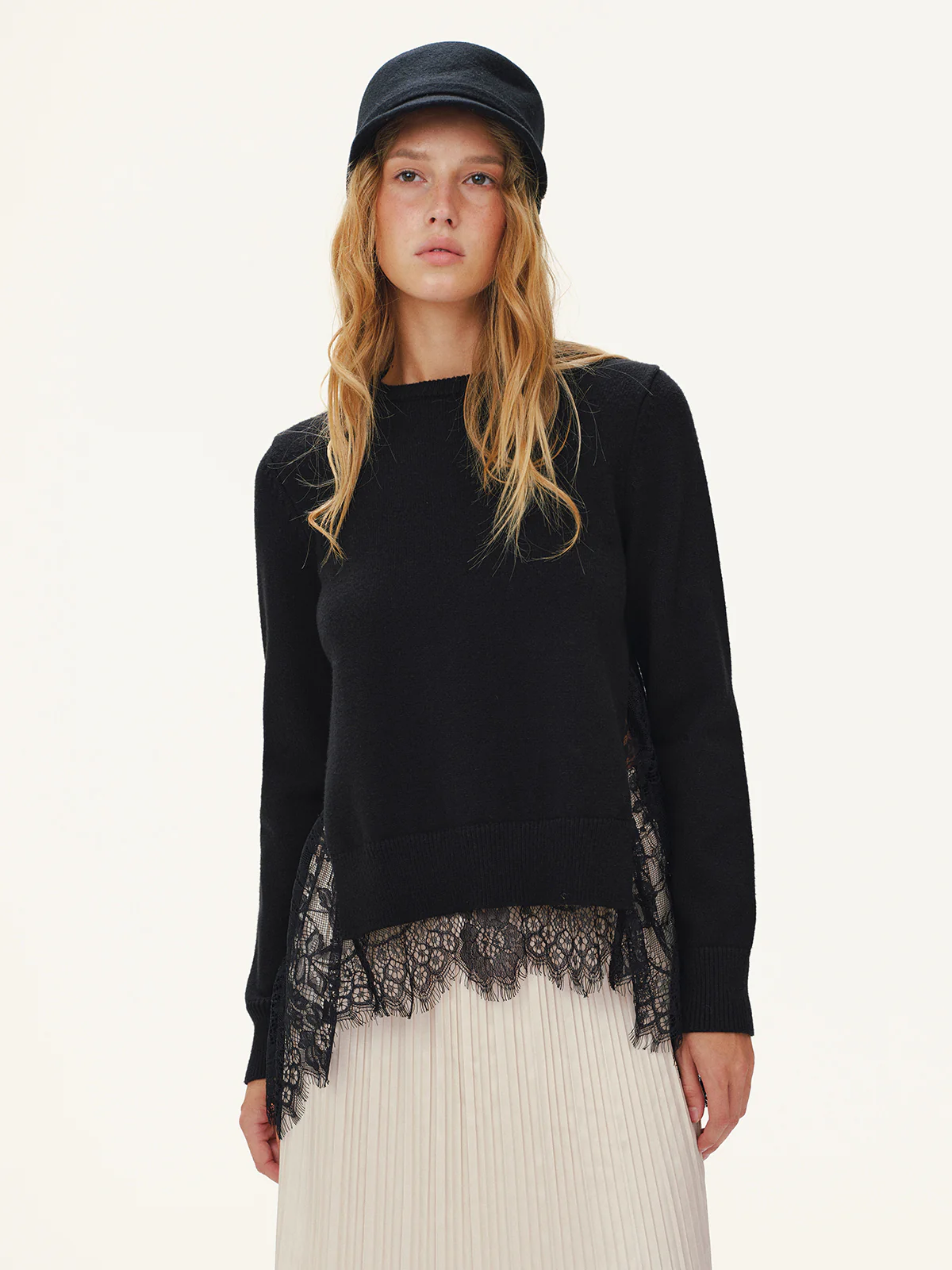 Lace Panel Knitted Sweater