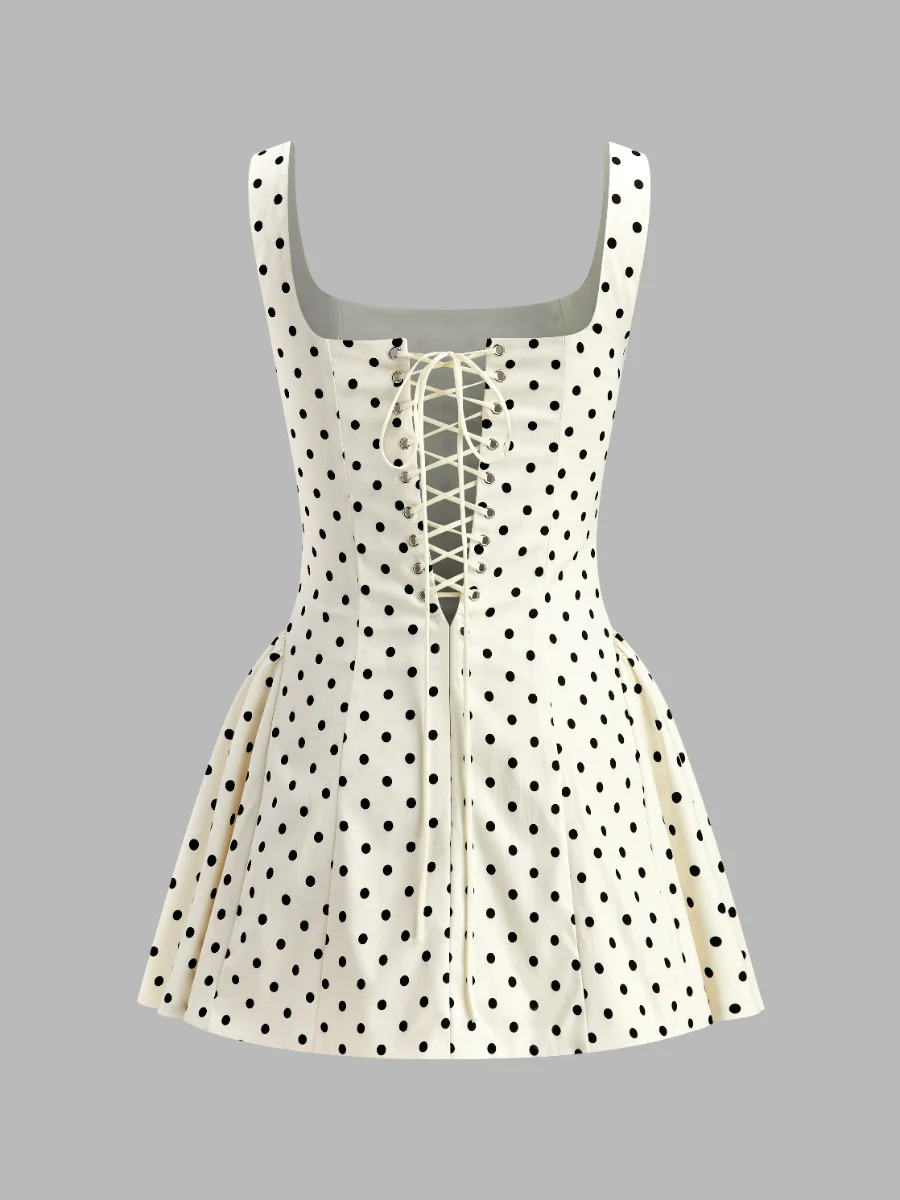 Polka Dot Lace-Up Back Dress