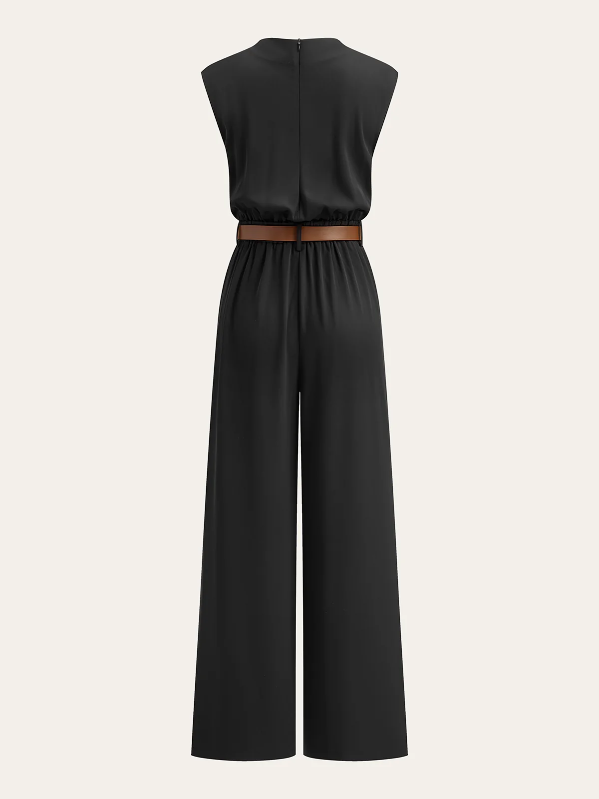 Belted Mock Neck Wide-Leg Jumpsuit