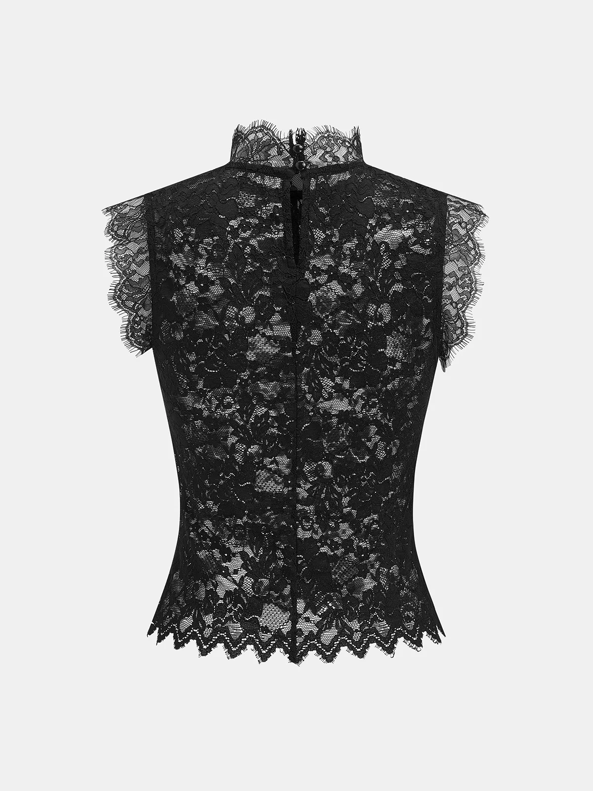 Scalloped Trim Stand Collar Lace Sleeveless Top