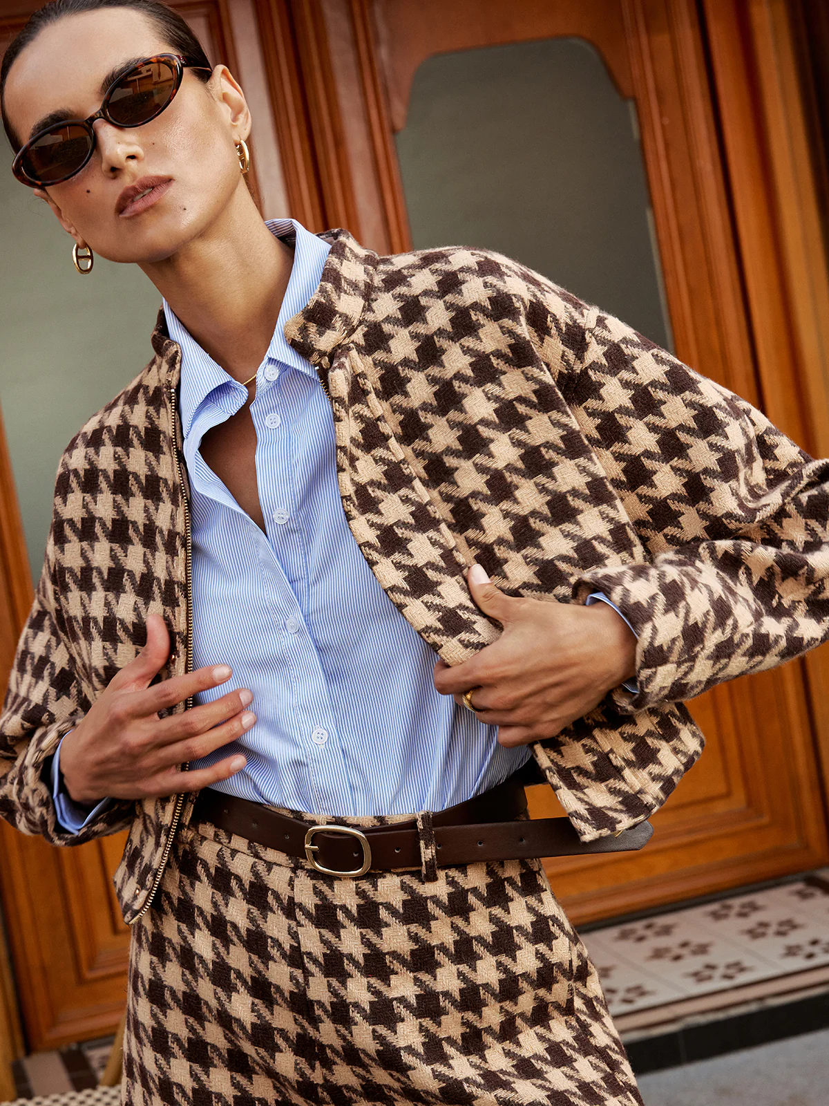 Houndstooth Stand-Collar Jacket