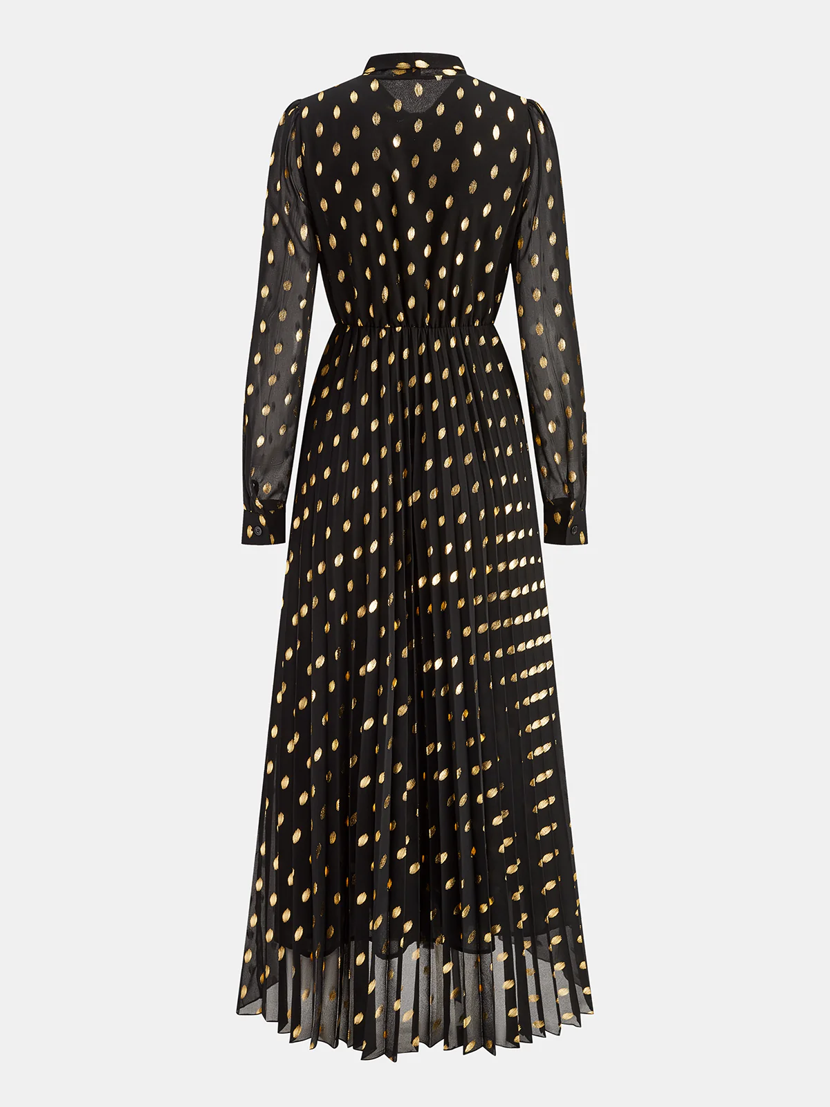 Long Sleeves Foil Spot Print A-Line Maxi Dress