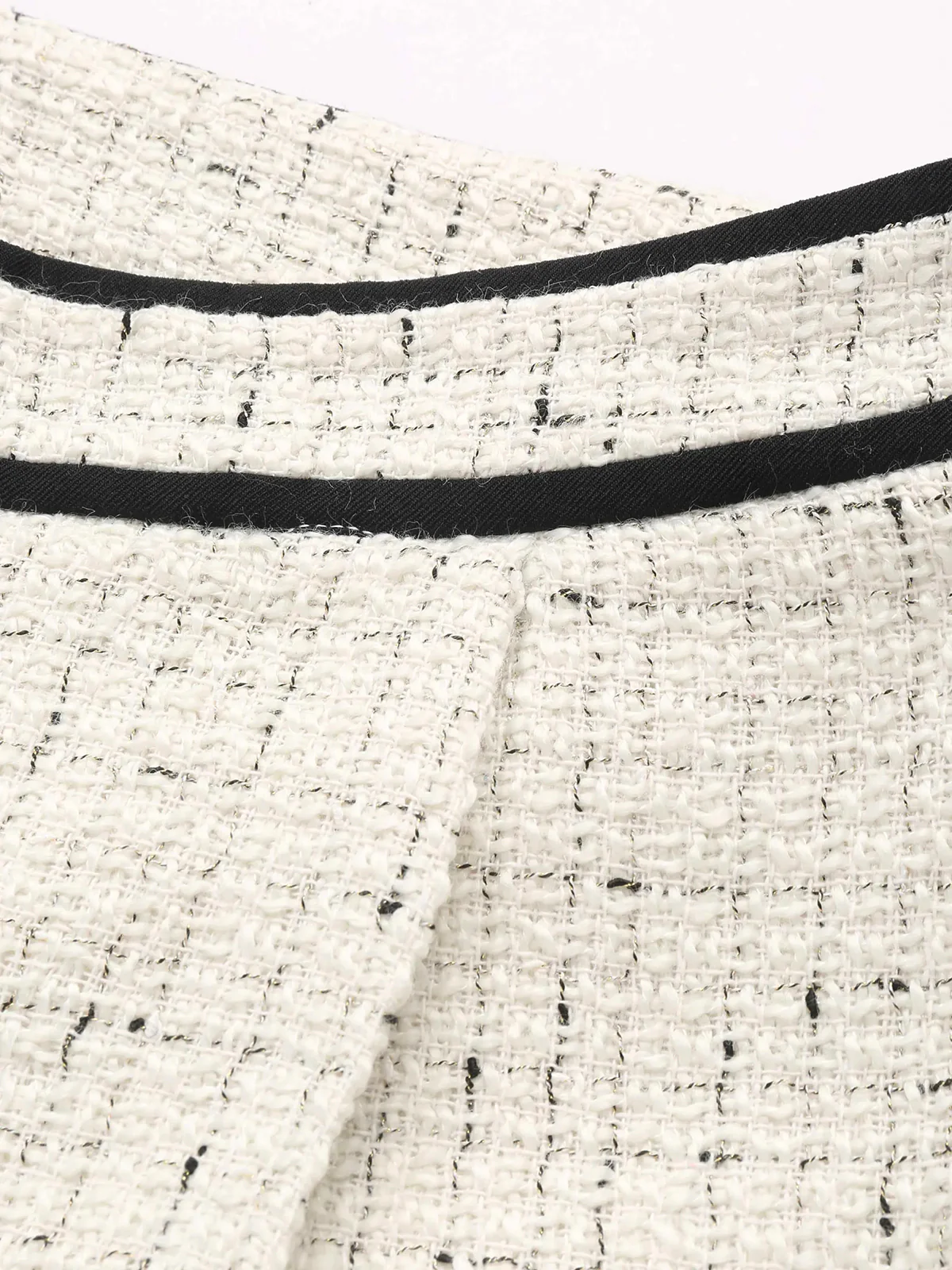 Contrast Waistband Tweed Wide-Leg Pants