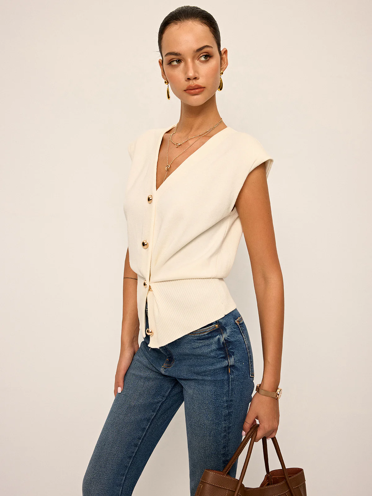 Asymmetric Two-Way Wear Knit Vest