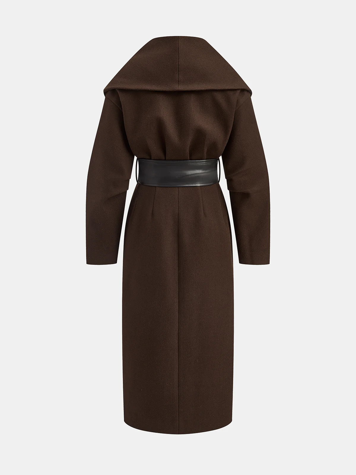 Oversized Collar Tweed Long Coat with Wide Belt