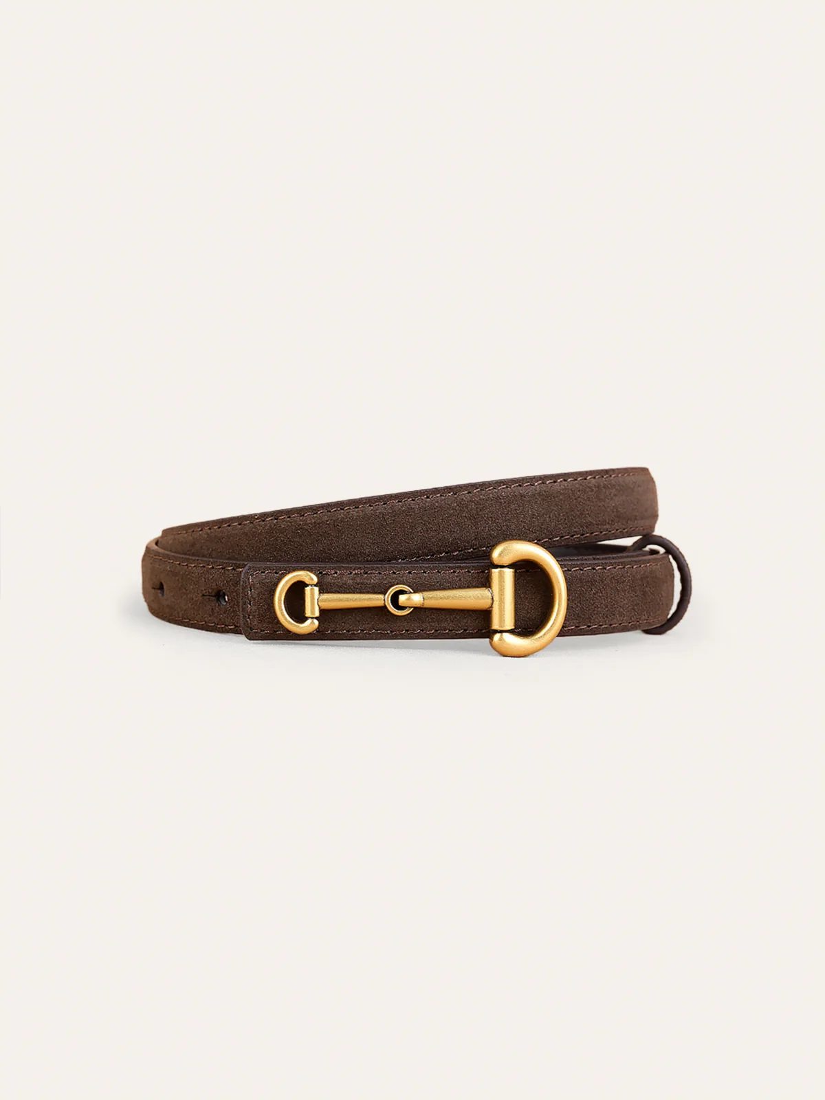 Horsebit Buckle Suede Effect Thin Belt