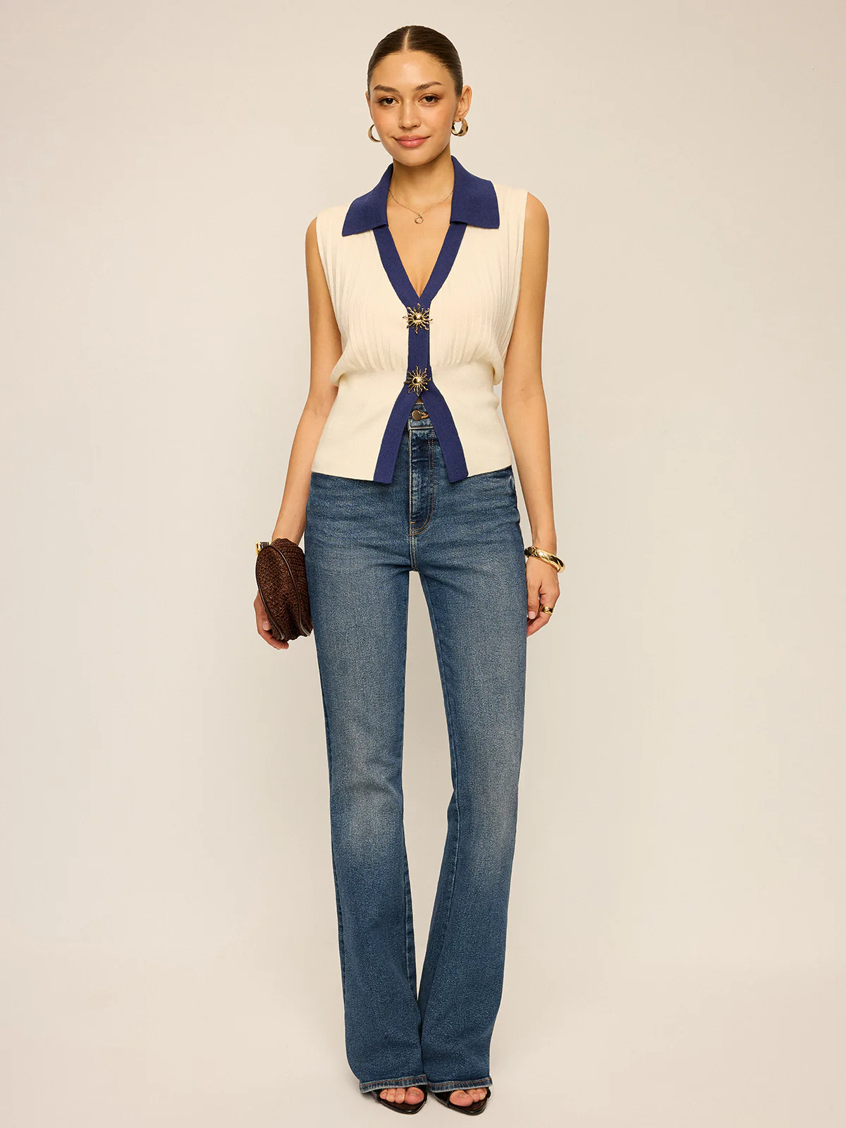 Two-Tone Collared Knit Vest