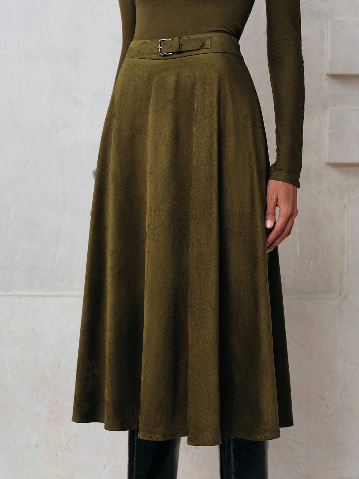 Soft Suede Effect A-Line Midi Skirt