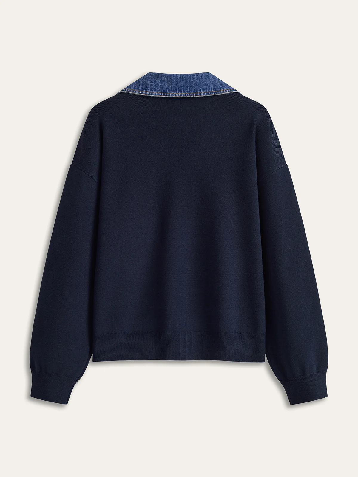 Denim Collar V-Neck Sweater