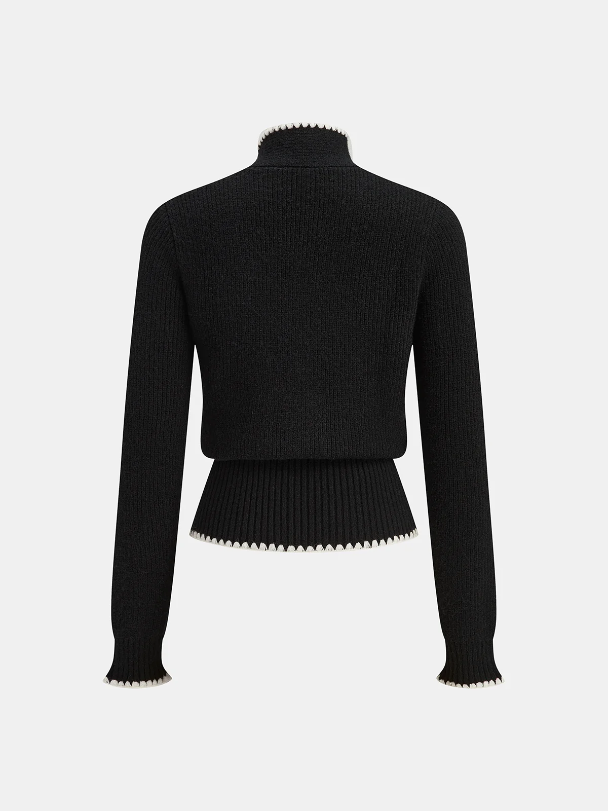 Mock Neck Tie Neck Contrast Stitch Sweater