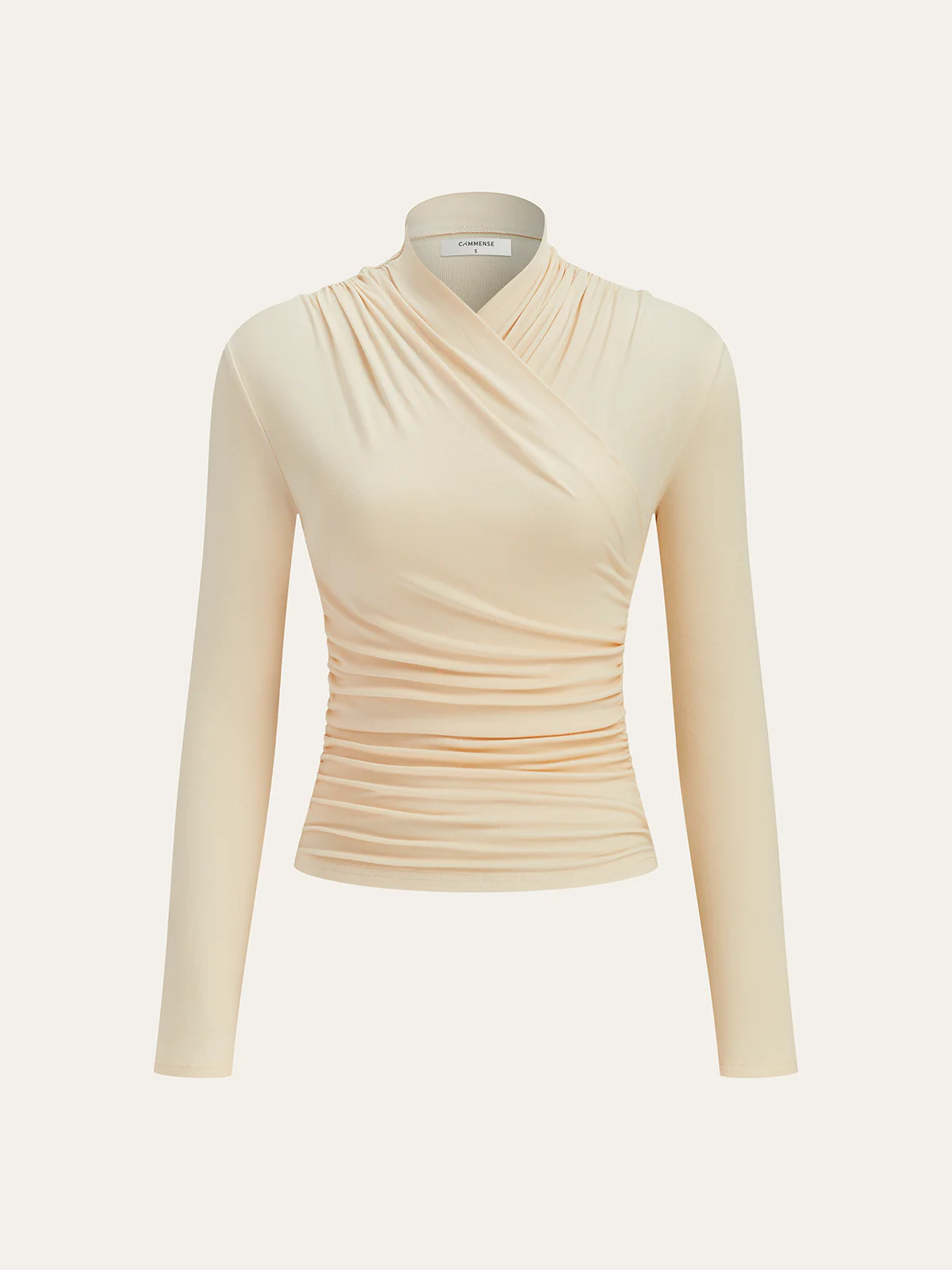 Cross-Over Collar Pleated Cinched T-Shirt