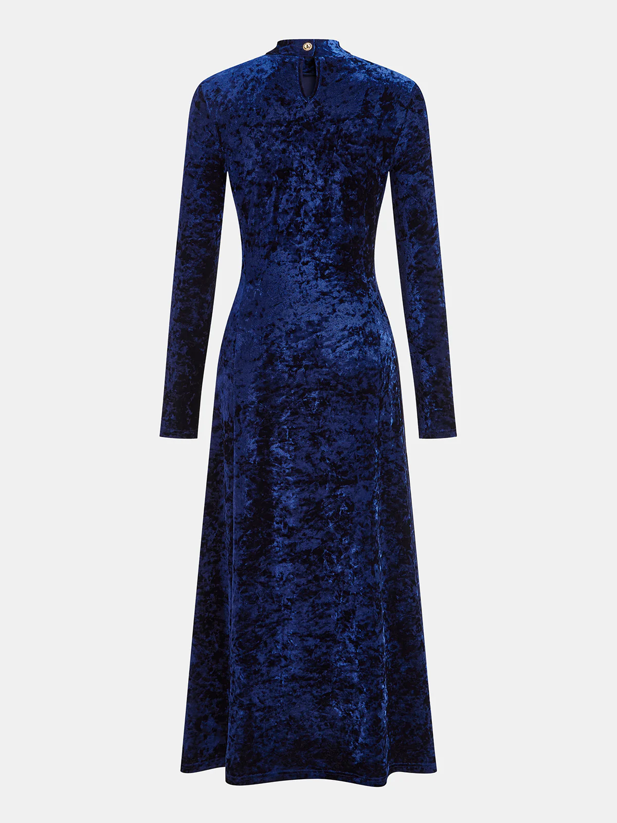 Metal Button Ruched Velvet Maxi Dress