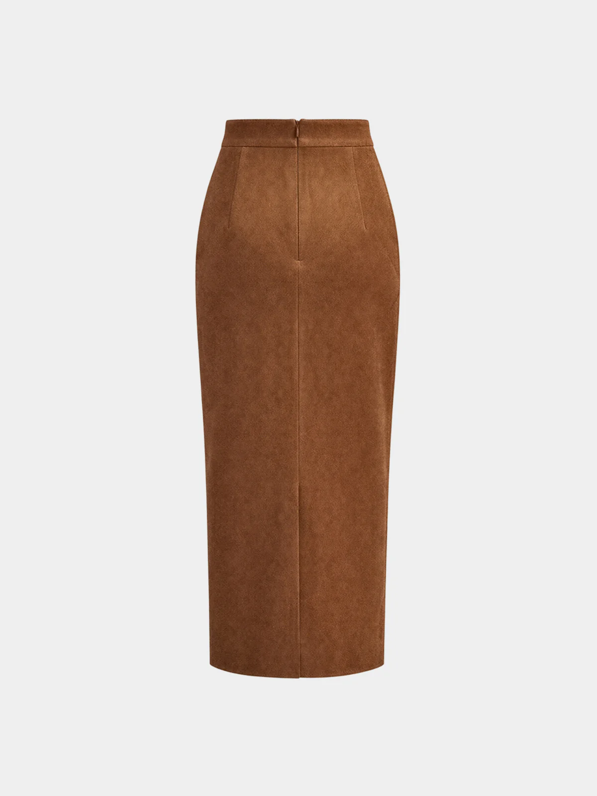 Draped Slit Suede Effect Midi Skirt