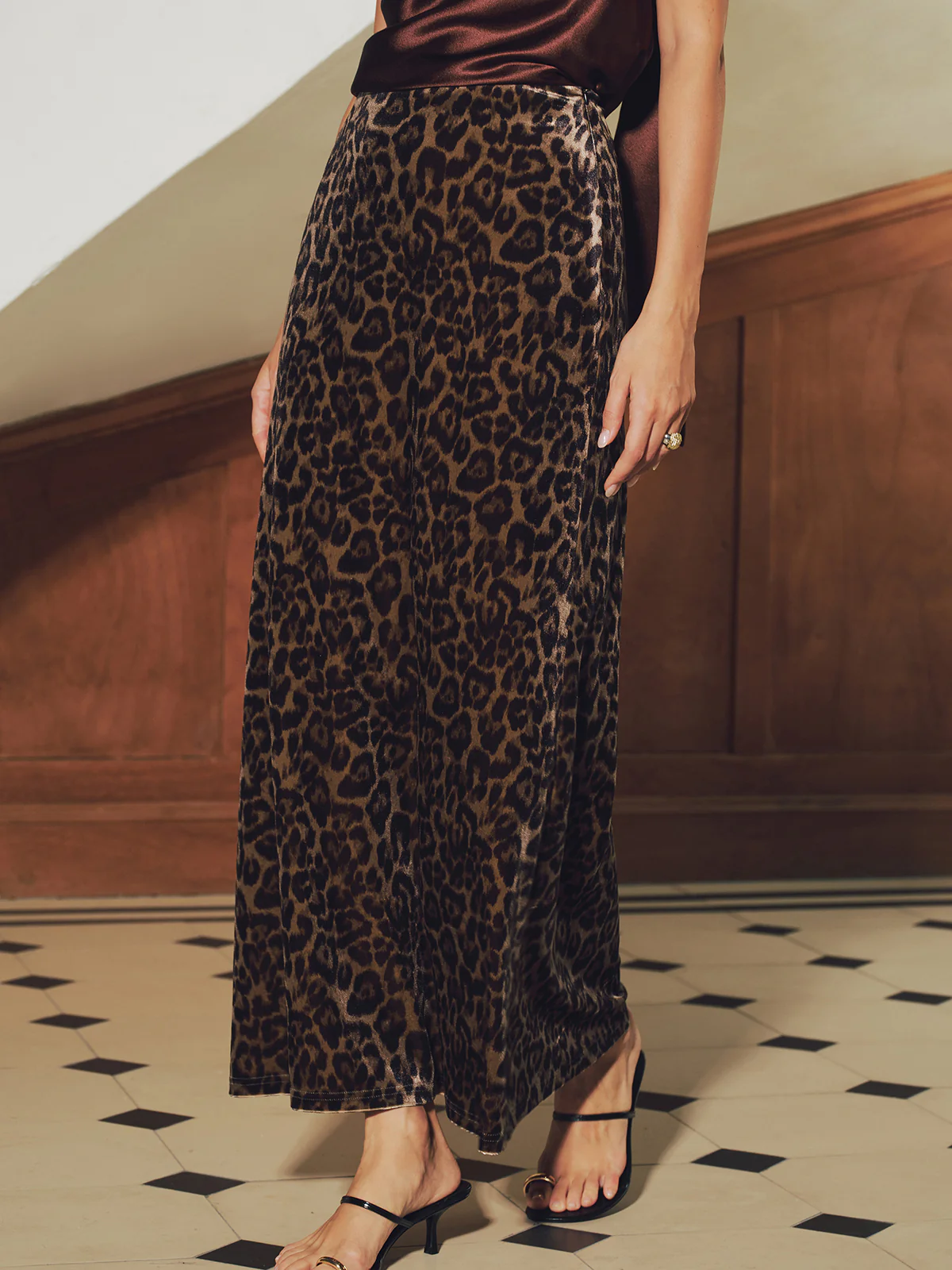 Leopard Print Velvet Mermaid Hem Maxi Skirt