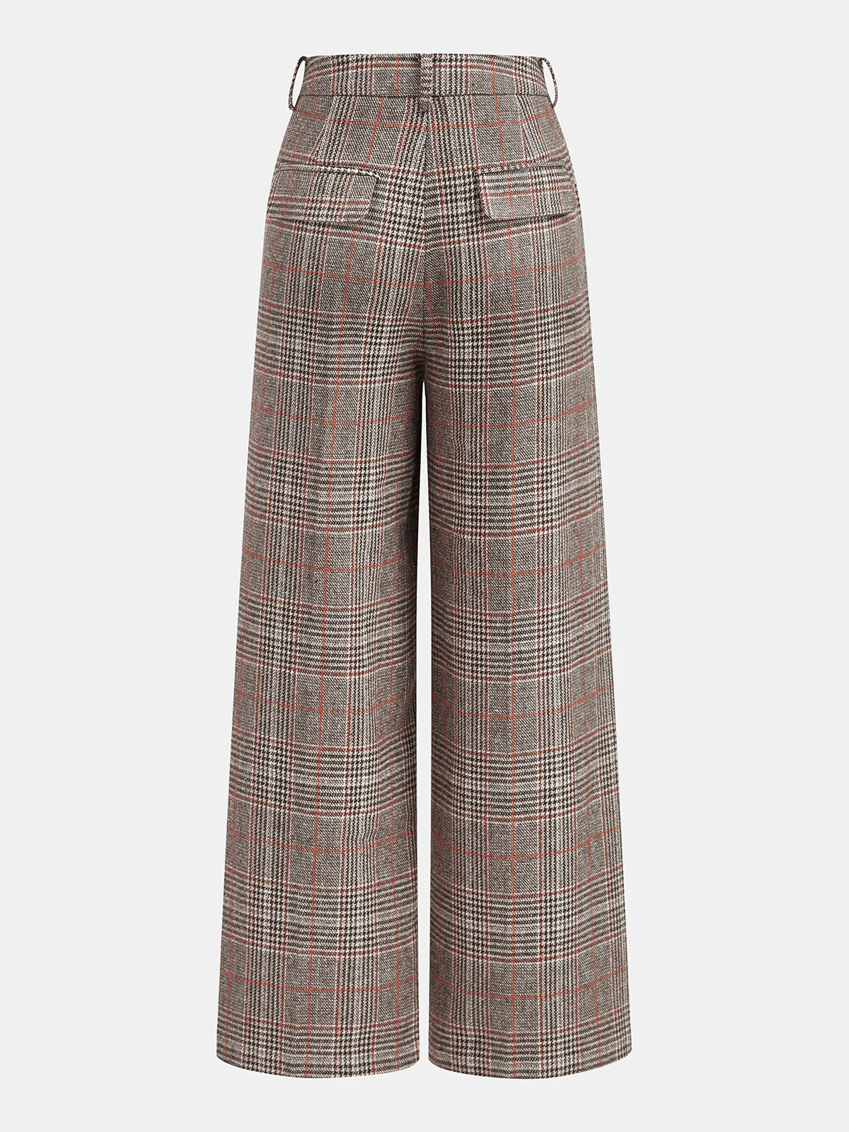 Mid-Waist Plaid Metal Button Pants