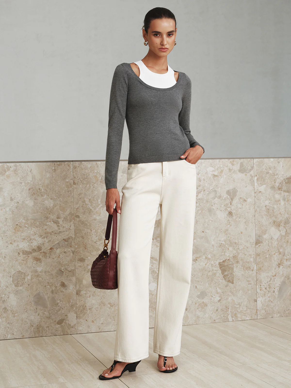 2 in 1 Wool-Blend Layered Cut-Out Knit Top