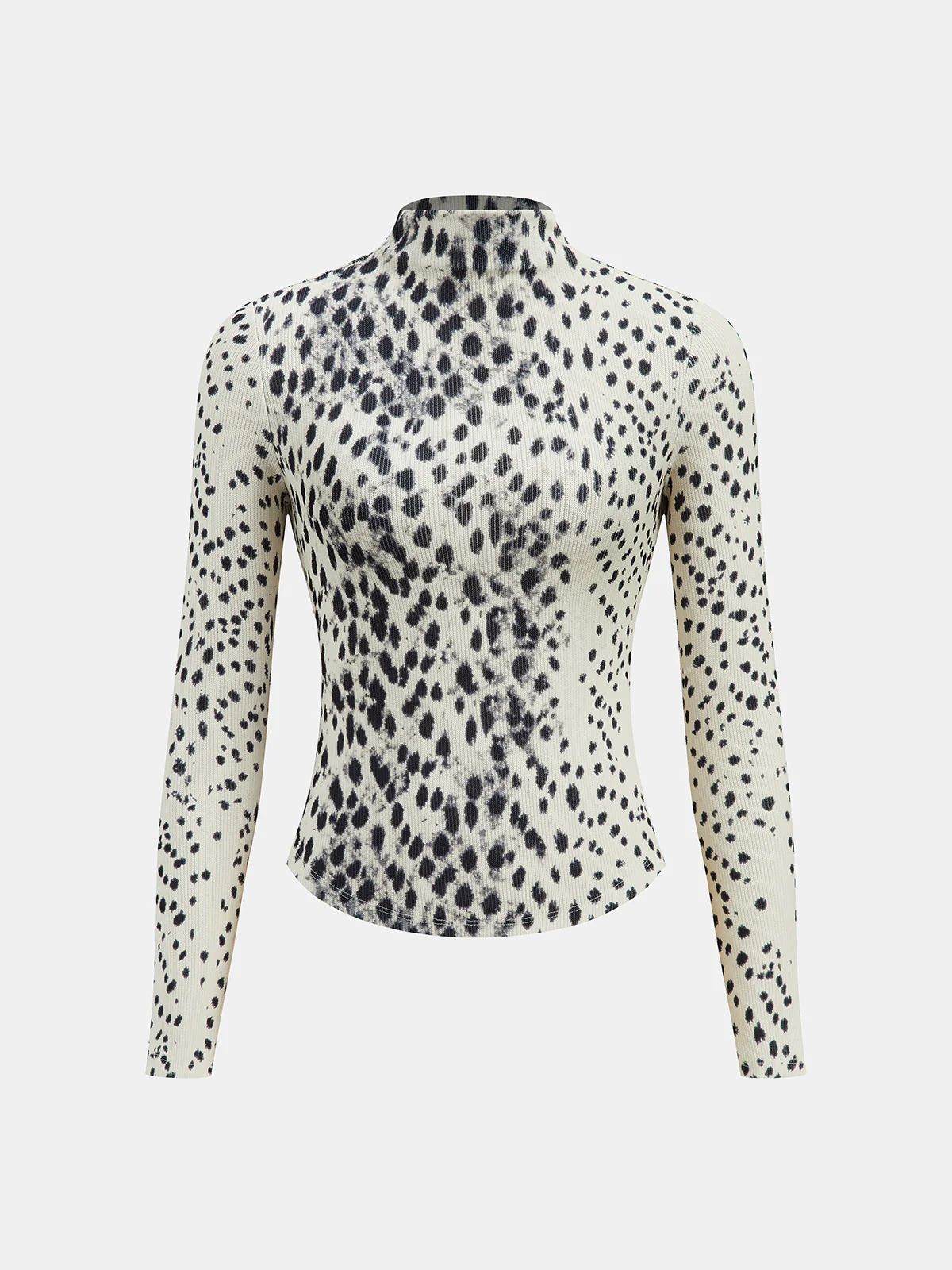 Leopard Print Ribbed Mock Neck Top