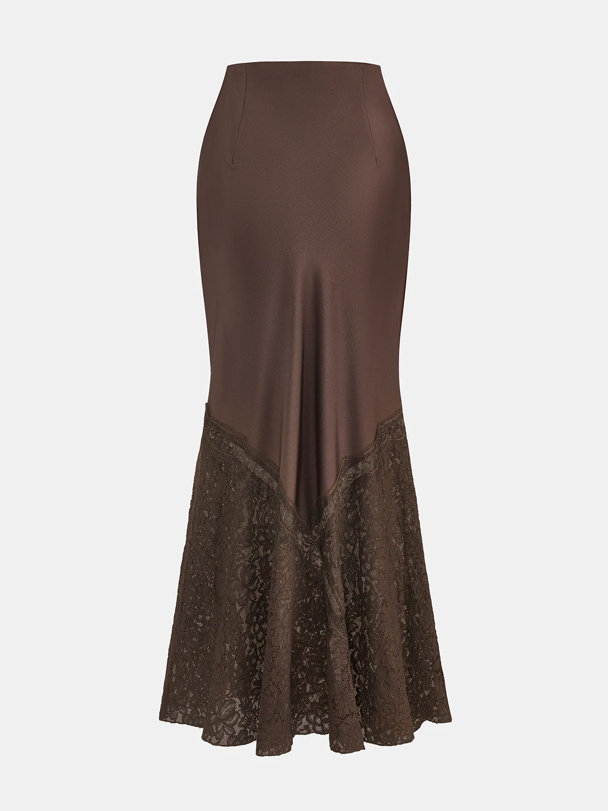 Lace Panel Satin Mermaid Maxi Skirt