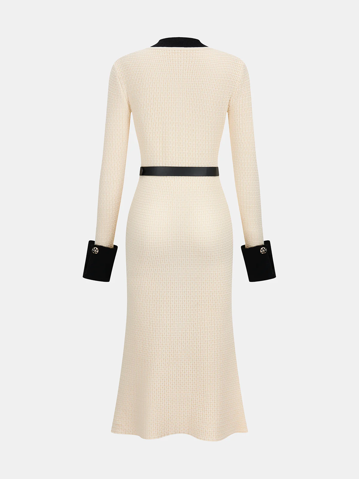 Contrast-Trim Button-Front Midi Dress with Belt